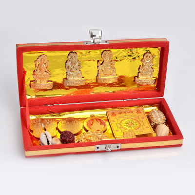 AJ Creations Sri Dhan Laxmi kuber Maha Yantra for Wealth and Pooja & Gifts-Set of 14 Items Plated Yantra(Pack of 1)