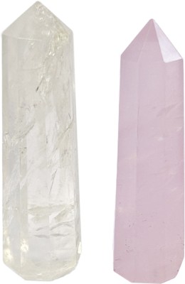 Shubhanjali Crystal Energized Shiv Shakti Pair Clear and Rose Quartz Pencils Tower Pair 7 Cm Crystal Yantra(Pack of 2)