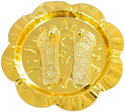 Dirghaanshi Shri Maa Lakshmi/Laxmi Charan Paduka with Plate,Religious Footprint Brass, Gold Yantra(Pack of 1)