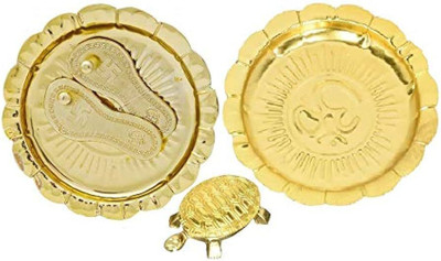 Dirghaanshi Turtle Tortoise Plate with Shri Maa Lakshmi Charan Paduka with Plate Brass, Gold, Plated Yantra(Pack of 2)