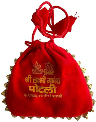 salvusappsolutions Pooja Potli- Shree Laxmi Ganesh Yantra for Prosperity and Success (Red_4x5.5 In) Cotton Yantra(Pack of 1)