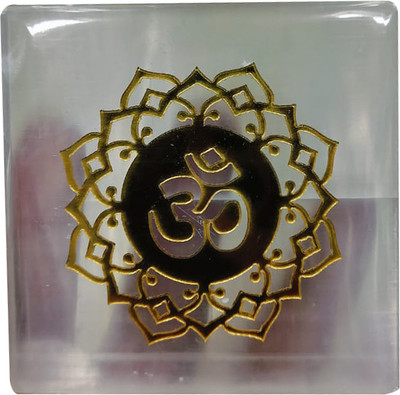DIVINE Om Symbol Engraved Selenite Charging Square Plate Altar Disc Meditation Plastic Yantra(Pack of 1)