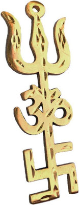 KanishQ Decore KanishQ Home Protection Vastu Yantra Trishakti Swastik OM Trishul Yantra-9.5cm Brass Yantra(Pack of 1)
