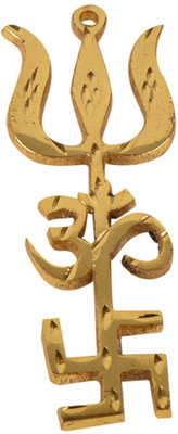 Aanshi shoppe Trishakti Yantra Swastik Om Trishul Big Metal Wall Hanging Brass Yantra(Pack of 1)