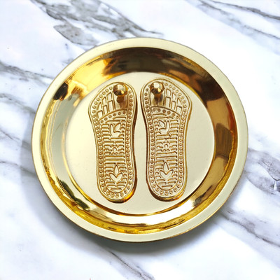BRAJSTORE Laxmi Charan Paduka With Golden Plate Brass Yantra(Pack of 1)