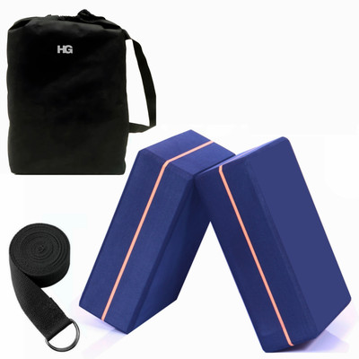 HOMEGALLEY Yoga Blocks Set of 2 with Belt for Exercise EVA Foam Blocks for Pilates Bricks Yoga Blocks(Blue Pack of 2)