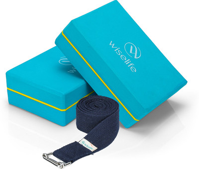 Wiselife Teal Yoga Block + Blue Yoga Belt Soft Surface for balance,support & performance Yoga Blocks(Blue Pack of 2)