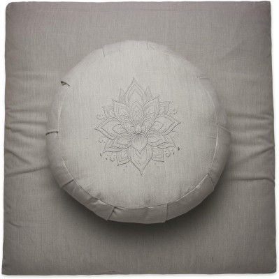 Sarveda Zafu and Zabuton Combo | Lotus Embroidery | Light Grey Yoga Blocks(Grey Pack of 1)