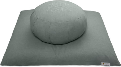 Sarveda Zafu and Zabuton Combo | Lotus Embroidery | Misty Blue Yoga Blocks(Grey Pack of 1)