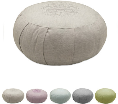 Sarveda Zafu Meditation Cushion | Lotus Embroidery | Light Grey Yoga Blocks(Grey Pack of 1)
