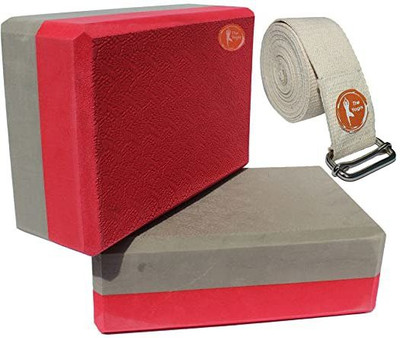 The Yogis High Density Foam Yoga Block Brick [ Set of 2 ] Large Size With Yoga Belt Yoga Blocks(Red, Grey Pack of 2)