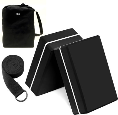 HOMEGALLEY Yoga Blocks Set of 2 with Belt for Exercise EVA Foam Blocks for Pilates Bricks Yoga Blocks(Black Pack of 2)
