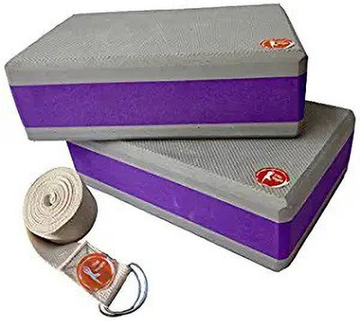 The Yogis The Yogis High Density Foam Yoga Block Bricks Set of 2 with -Yoga Belt Yoga Blocks(Purple, Grey Pack of 2)