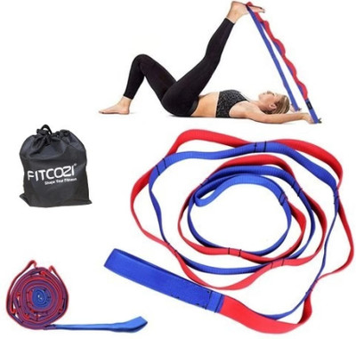 Fitcozi 10 Loop Design Yoga Belt for Stretching Exercises Polyester Yoga Strap(Blue, Red)