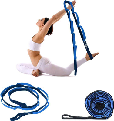 Signamio Strap/Stretch Bands 10 Loops Best for Daily Stretching,Fitness,Exercise, Gym Polyester Yoga Strap(Blue, Black)