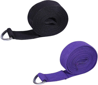 GJSHOP Stretching Home Gym Exerciser Band Anti-Skid Sweat Absobent Yoga Stretching Loop Cotton Yoga Strap(Black, Purple)