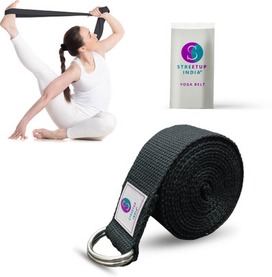 streetup india Yoga Belt 9 Feet Long For Stretching, Yoga, Pilates, Physical Therapy Cotton Yoga Strap(Black)