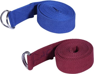 Footmate Pack of 2 Durable Material with D-Ring Strap for Safe Yoga (L x W - 8 ft x 1.5 In) Cotton Yoga Strap(Blue, Maroon)