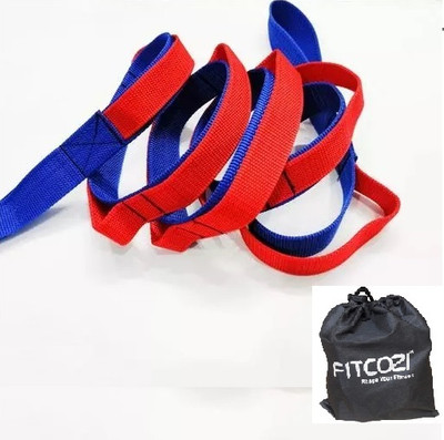 Fitcozi Yoga Belt 10 Loop for Women and Men Exercise for Workout Yoga Fitness Polyester Yoga Strap(Blue, Red)