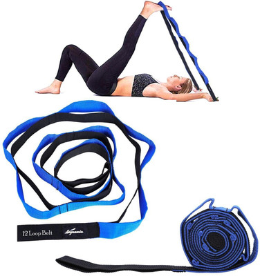 Signamio 12 loop Yoga Belt Extra Safe Adjustable, Durable Delicate Texture Fitness -Yoga Nylon Yoga Strap(Black, Blue)