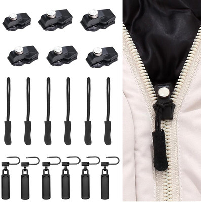 Shuang You Zipper Repair Kit Instant Zipper Sliders with Nylon Pull Tabs Cords 3 Size Metal Zipper Pull