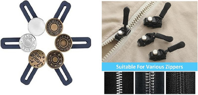 MOREL 4PC Zipper AND 4PC Set, Adjustable Elastic Waist Buttons COMBO (PACK OF 8) Zipper Pull