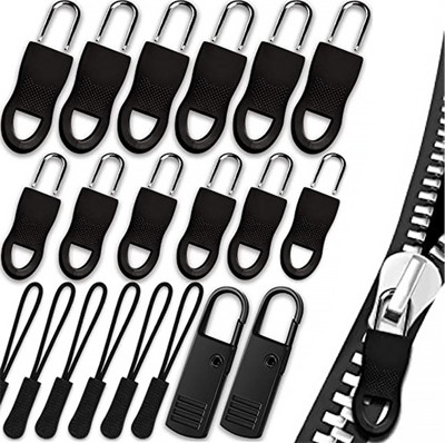 ELEPHANTBOAT 20pcs Zipper Pulls Replacement Kit, Universal Detachable Zipper Puller, Black Zipper Pull