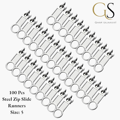 Ghar Sajaawat Pack of 100 Pcs Heavy Steel Zip Slide Runners Size: 5 No Zipper Pull