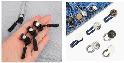 MOREL Zipper and 2PC Button Set, Adjustable Elastic Waist Buttons (pack of 4)Combo Zipper Pull