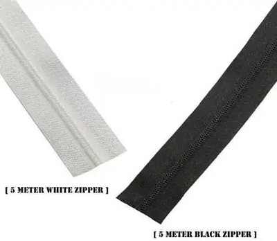 VishwaGlobal Zipper Roll (Number : 5) 5 Meter Black & 5Meter White Combo with 10 Zip Puller Black Nylon Two Way Open-ended Zipper
