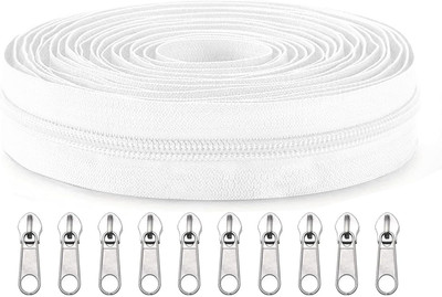 ZipPro Zipper Roll (Number : 5) 10 Meter White with 10 Zip Puller White Nylon Two Way Open-ended Zipper