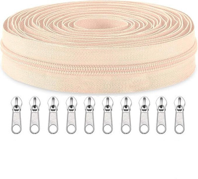 ZipPro Zipper Roll (Number : 5) 5 Meter Beige with 10 Zip Puller Beige Nylon Two Way Open-ended Zipper