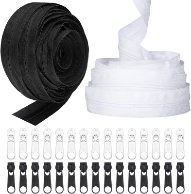 SoftSwiss ZIPPER 10 MTR ROLL WITH 50 ZIP PULLER (KUNDA) BLACK WHITE Black, White Nylon Open-ended Zipper