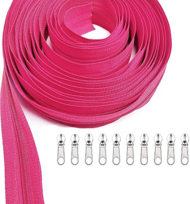ZipPro Zipper Roll (Number : 5) 5 Meter Pink with 10 Zip Runner Pink Nylon Open-ended Zipper
