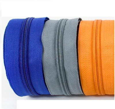 Togline 15 MTR ORANGE,GREY,BLUE COLOR ZIP AND 10 SUN STAINLESS STEEL RUNNER, ZIP NO. 5 Multicolor Nylon Two Way Open-ended Zipper