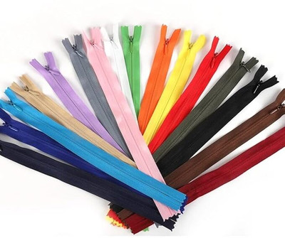 Crafts Haveli Pack of 10 Multicolor 8 Inch Nylon Zippers – Gents Shades for Pants & Suits Multicolor Nylon Open-ended Zipper