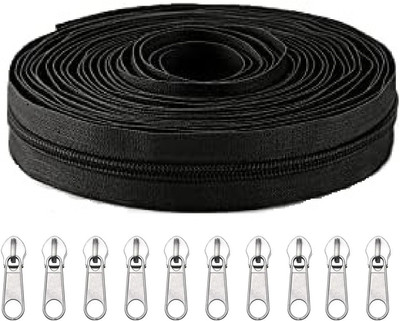 ZipPro Zipper Roll (Number : 5) 10 Meter Black with 10 Zip Puller Black Nylon Two Way Open-ended Zipper