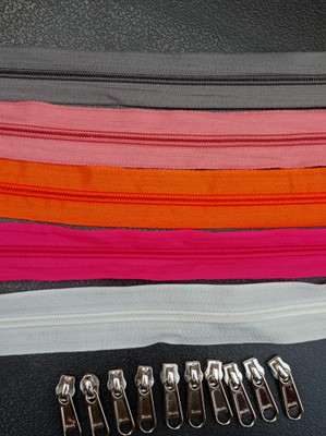 Togline ZIP NO. 5 ,5 MTR MULTI ZIP AND 10 STAINLESS STEEL RUNNER Multicolor, Steel Nylon Two Way Open-ended Zipper