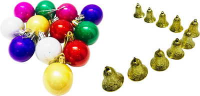 

Priyankish 12 Multi Colour Balls & 10 Golden Bells Combo Hanging Ornaments Pack of 22