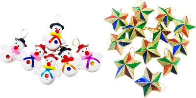 

Priyankish 6 Mr. Snowman & 12 Glitter Stars Combo Hanging Ornaments Pack of 18