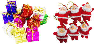 

Priyankish 12 Small Multi Gift Box & 6 Red Santa Combo Hanging Ornaments Pack of 18