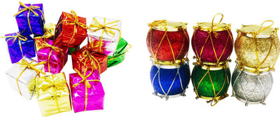 

Priyankish 12 Small Multi Gift Box & 6 Multi Drums Combo Hanging Ornaments Pack of 18