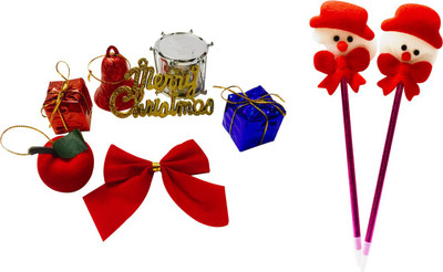 

Priyankish Christmas Tree 6 in 1 Small Gift Box & 2 Mr. SnowMan Pens Hanging Ornaments Pack of 8