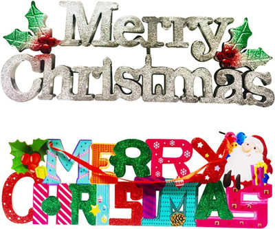 

Priyankish 1 Silver & 1 Multicolour Merry Christmas Board Combo Hanging Ornaments Pack of 2