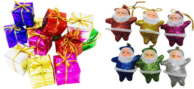 

Priyankish 12 Small Multi Gift Box & 6 Multi Santa Combo Hanging Ornaments Pack of 18