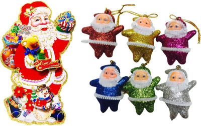 

Priyankish 1 Santa Sticker & 6 Multi Santa Combo Hanging Ornaments Pack of 7