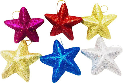 

Priyankish Christmas Tree 6 Mutli Glitter Stars Hanging Ornaments Pack of 6