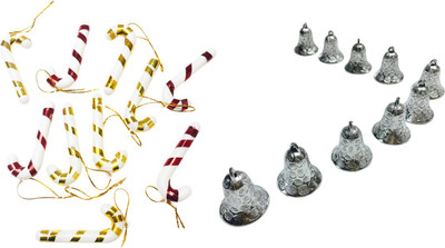 

Priyankish 10 candycane & 10 Silver Bells Combo Hanging Ornaments Pack of 20