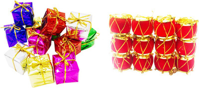 

Priyankish 12 Small Multi Gift Box & 12 Red Drums Combo Hanging Ornaments Pack of 24
