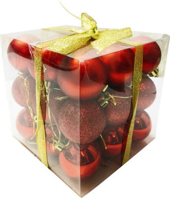 

Priyankish Christmas Tree 27 Red Shining & Glittering Balls Hanging Ornaments Pack of 27